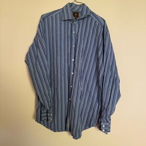 Tailorbyrd Blue Multi-Stripe Cotton Preppy Button-Up Shirt, size XL